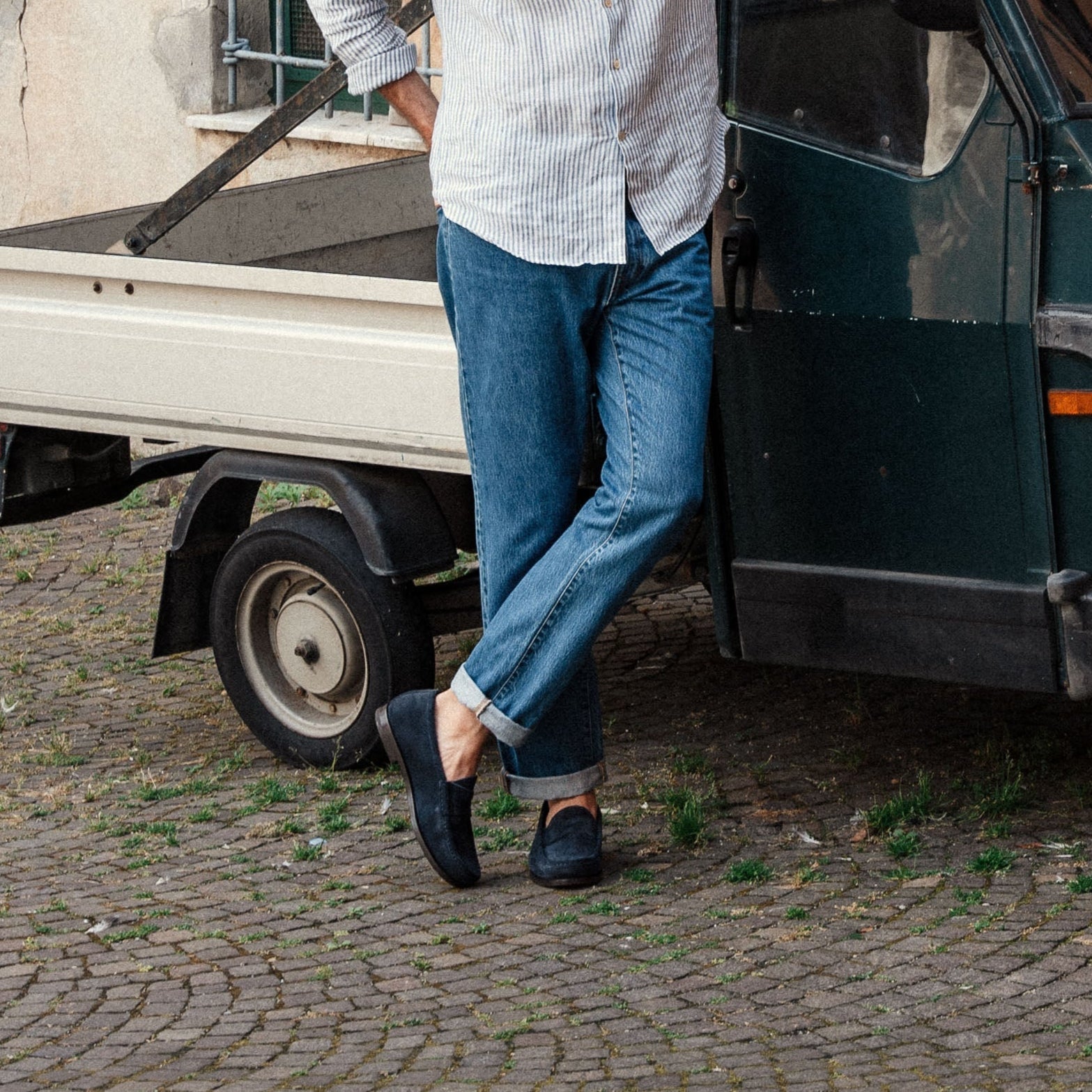 Vellano Dark Blue Suede Penny Loafers