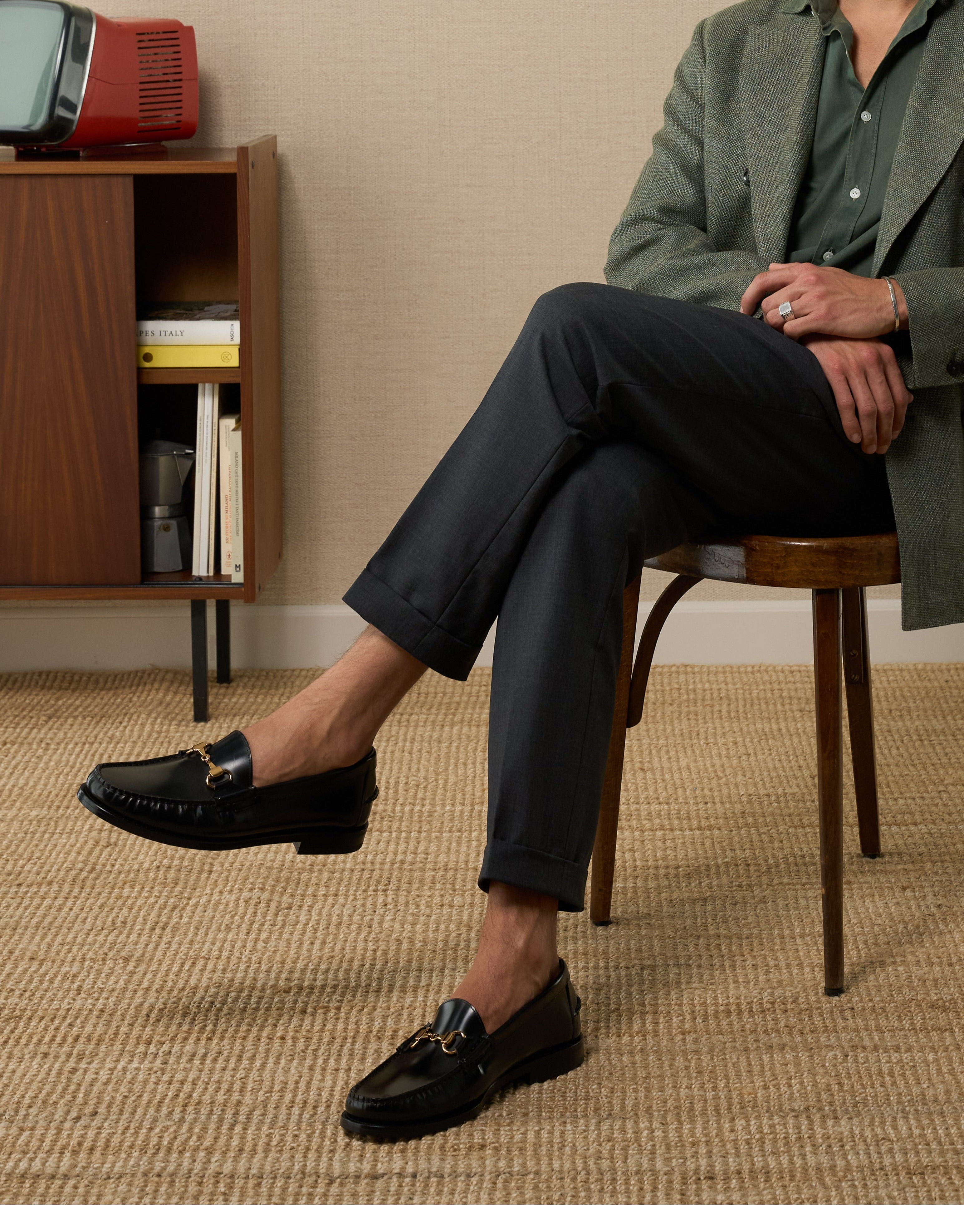 Vellano Black Bull Leather Loafers
