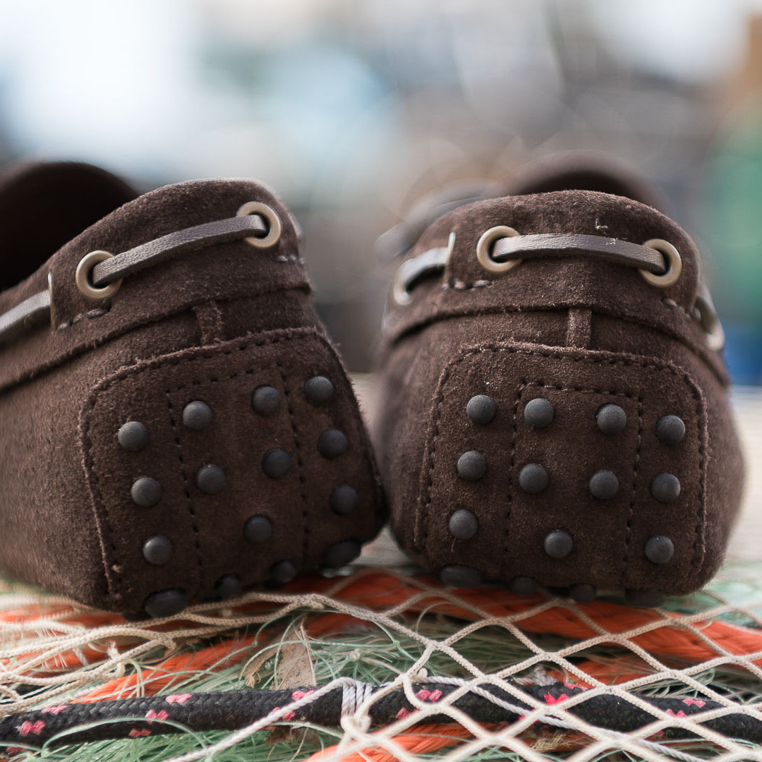 Vellano Eldwynd Waterproof Suede Moccasins in Dark Brown