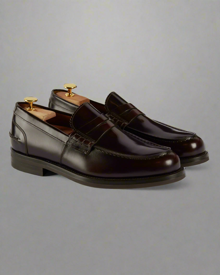 Vellano Harrowmere Abraded Leather Penny Loafers Burgundy