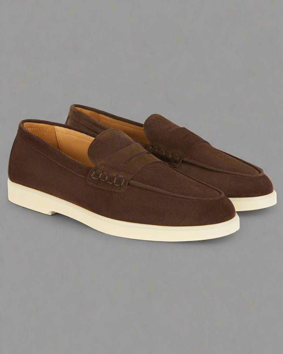 Vellano Ashmere Suede Loafers in Dark Brown