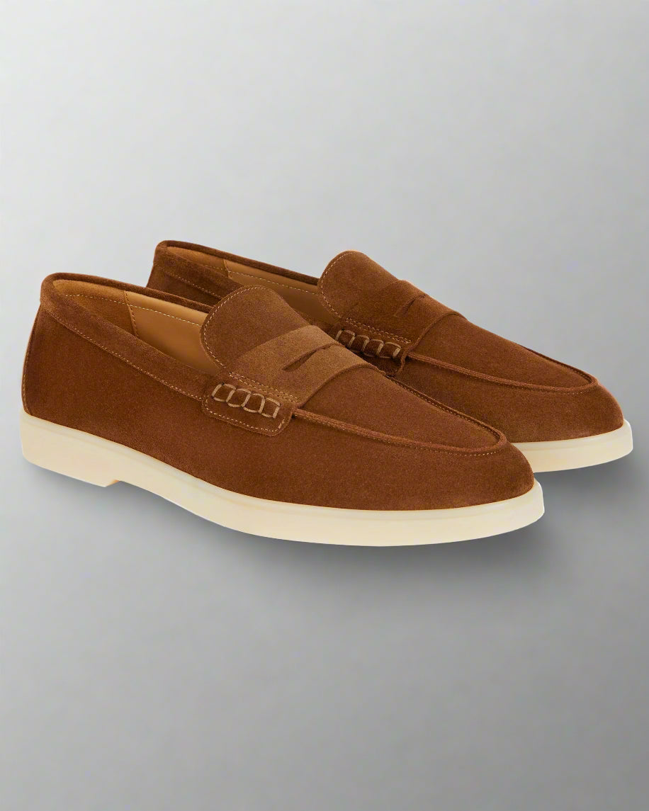 Vellano Ashmere Suede Loafers in Tobacco Brown
