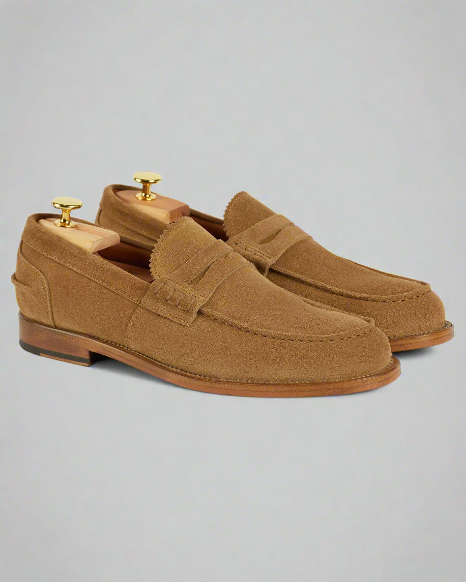 Vellano Sand Suede Penny Loafers