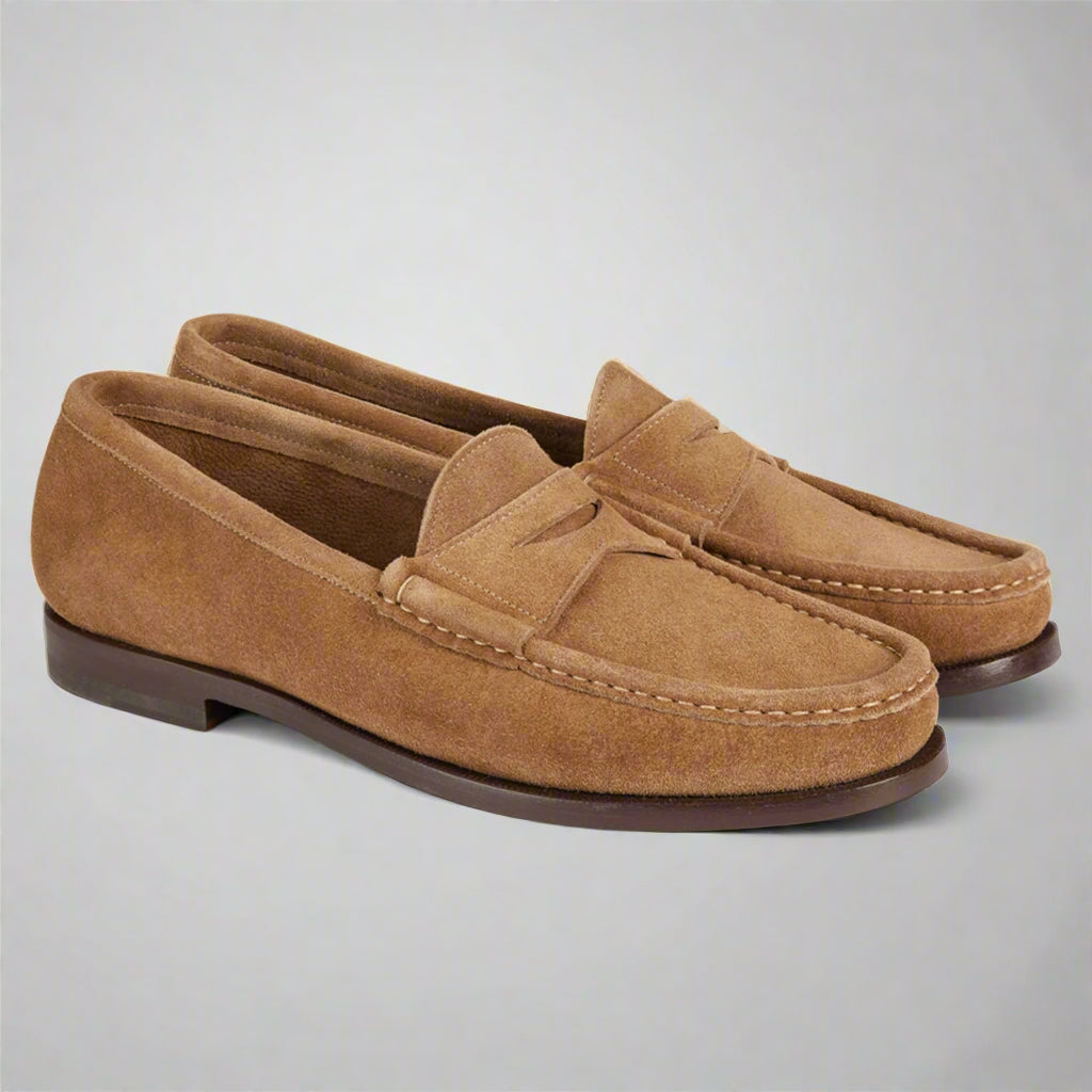 Vellano Beige Suede Penny Loafers