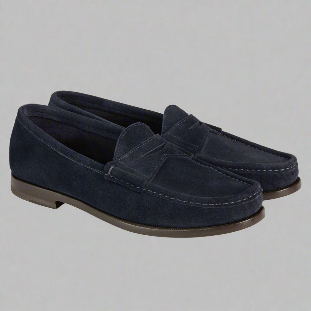 Vellano Dark Blue Suede Penny Loafers
