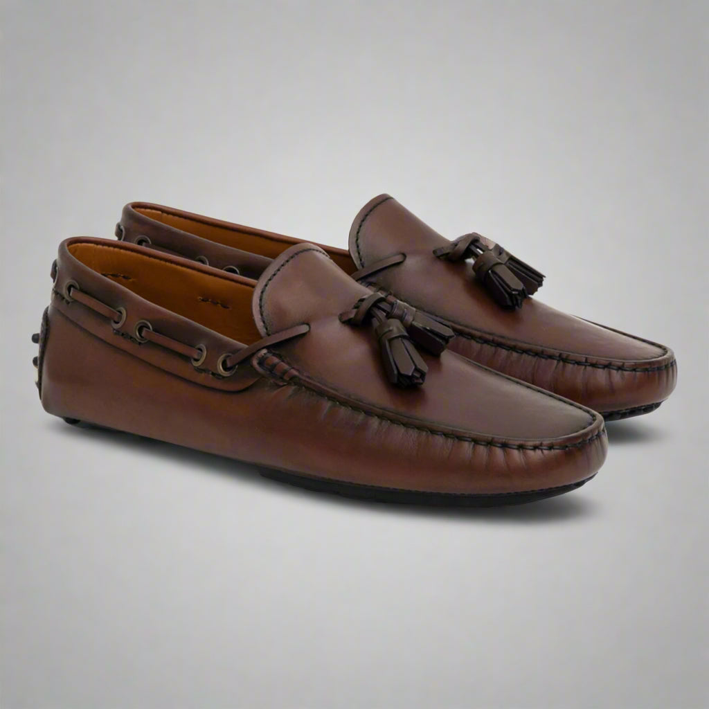 Vellano Branlow Tassel Moccasins in Vintage Brown