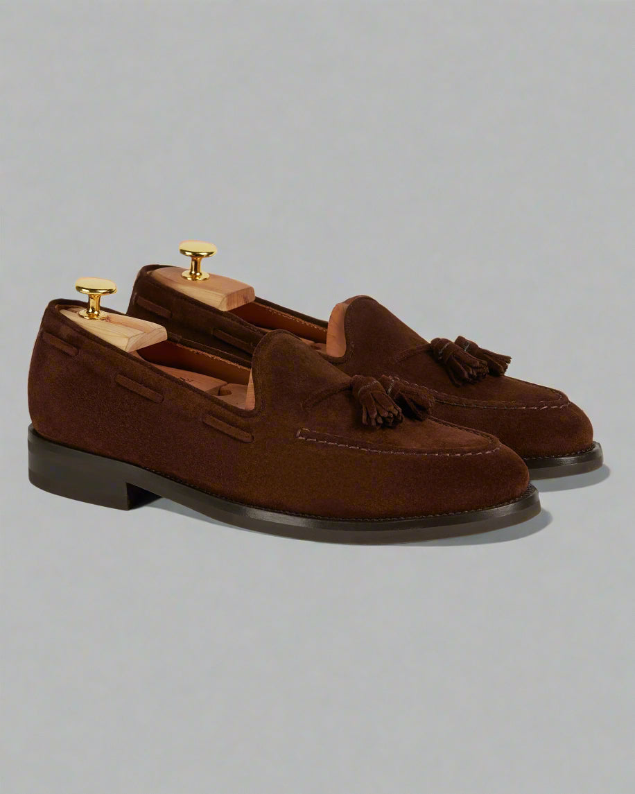 Vellano Halverton Dark Brown Greased Suede Tassel Loafers