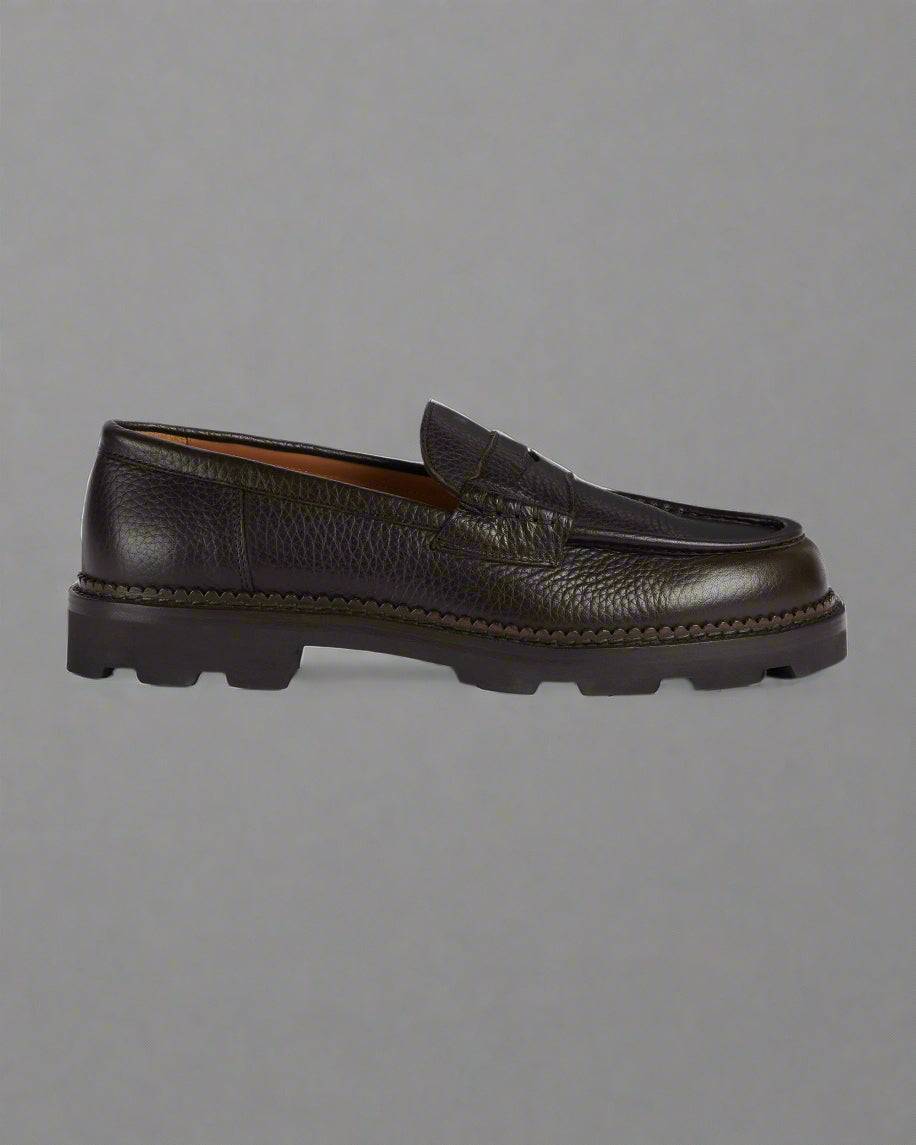 Vellano Stonewyld Milled Leather Penny Loafers Dark Brown