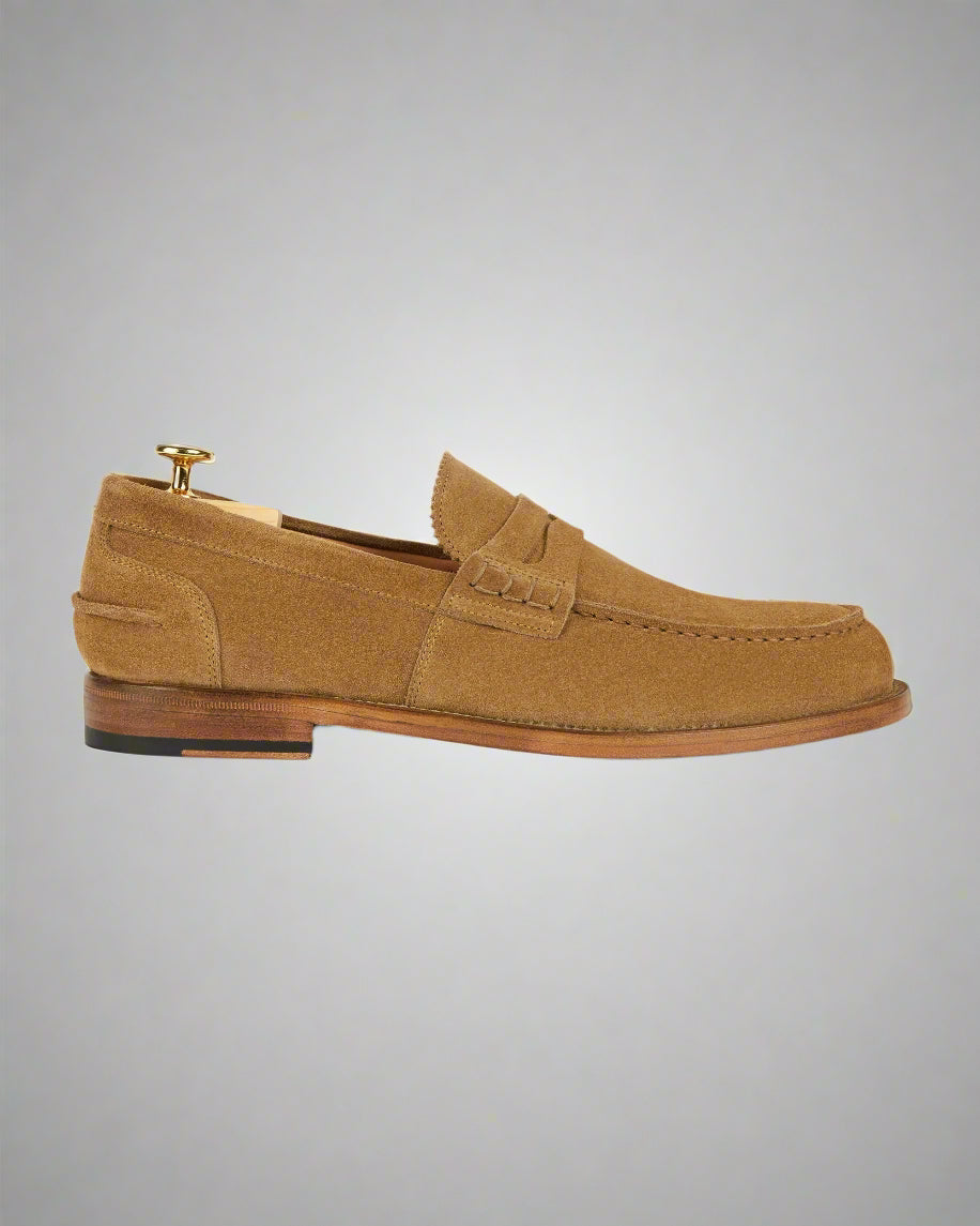 Vellano Sand Suede Penny Loafers