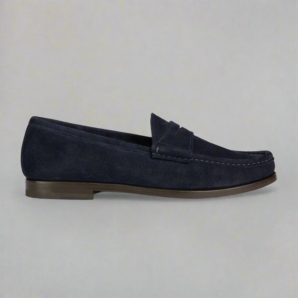Vellano Dark Blue Suede Penny Loafers