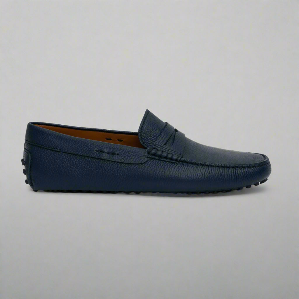 Vellano Eldwynd Penny Moccasins in Dark Blue Tumbled Leather