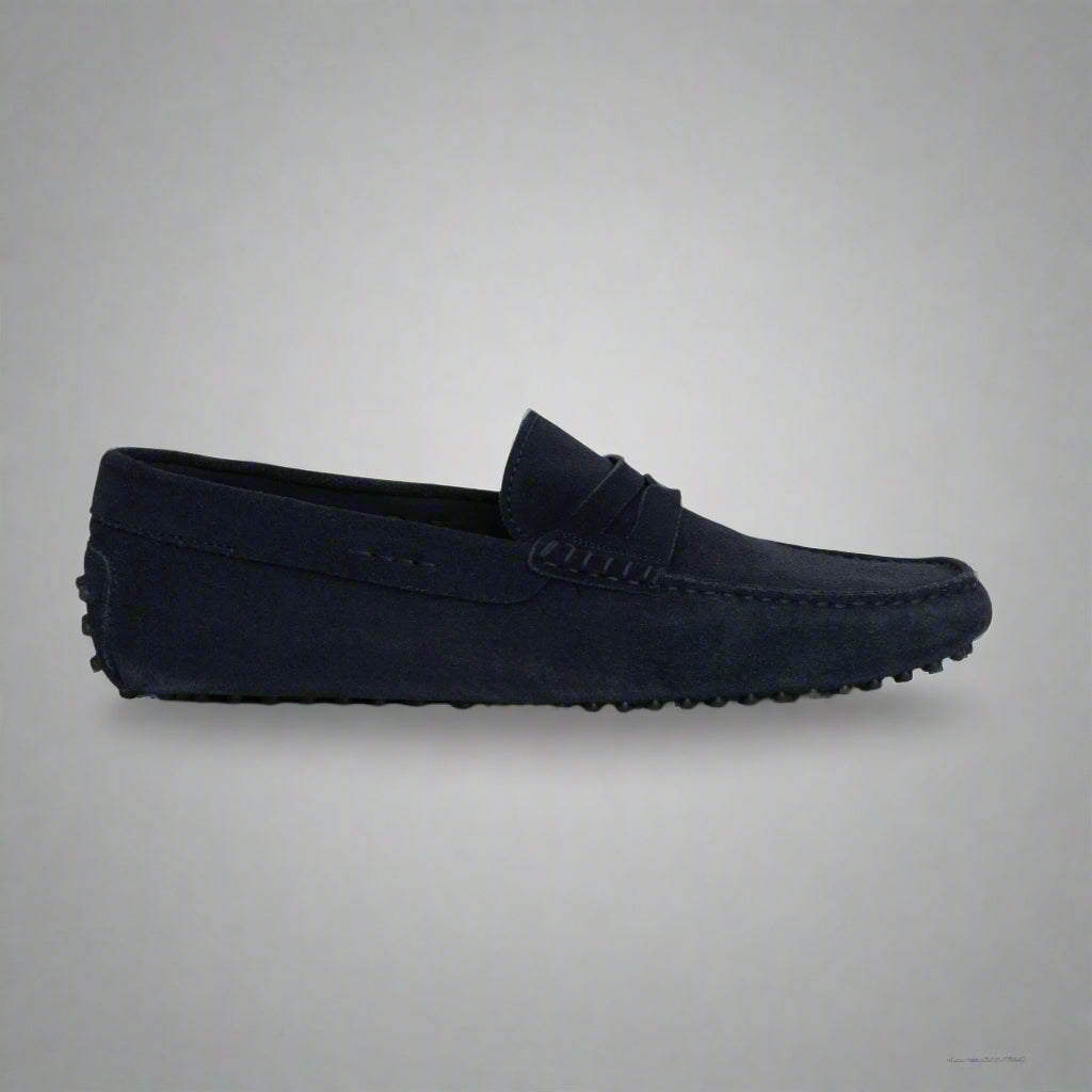 Vellano Eldwynd Penny Moccasins in Dark Blue Suede