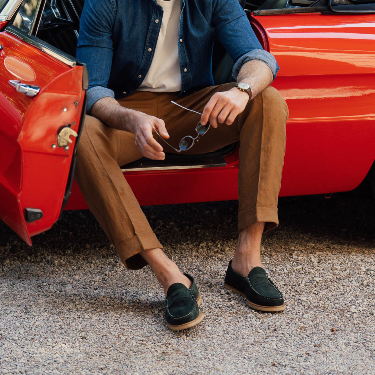 Vellano Green Suede Penny Loafers