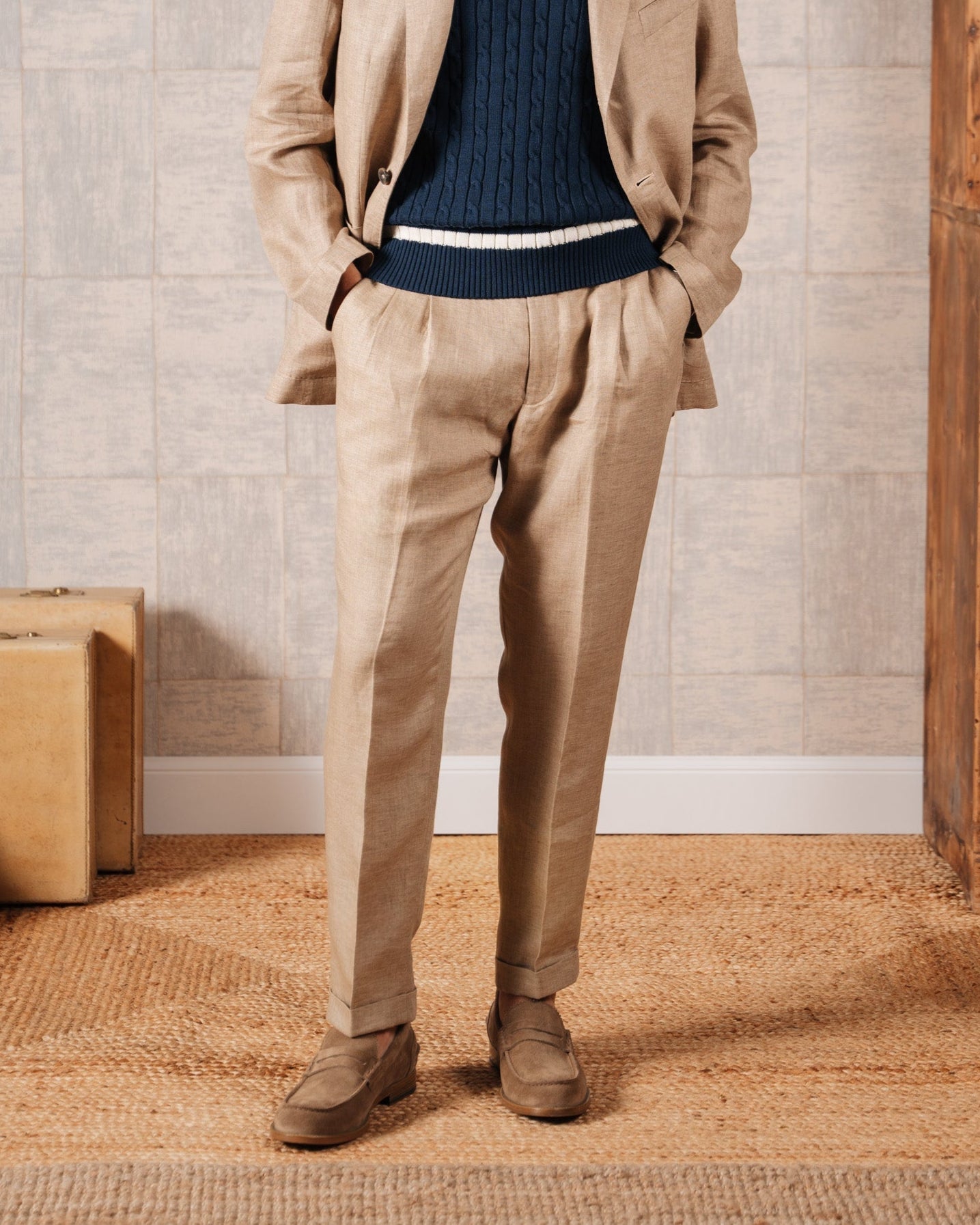 Vellano Sand Suede Penny Loafers