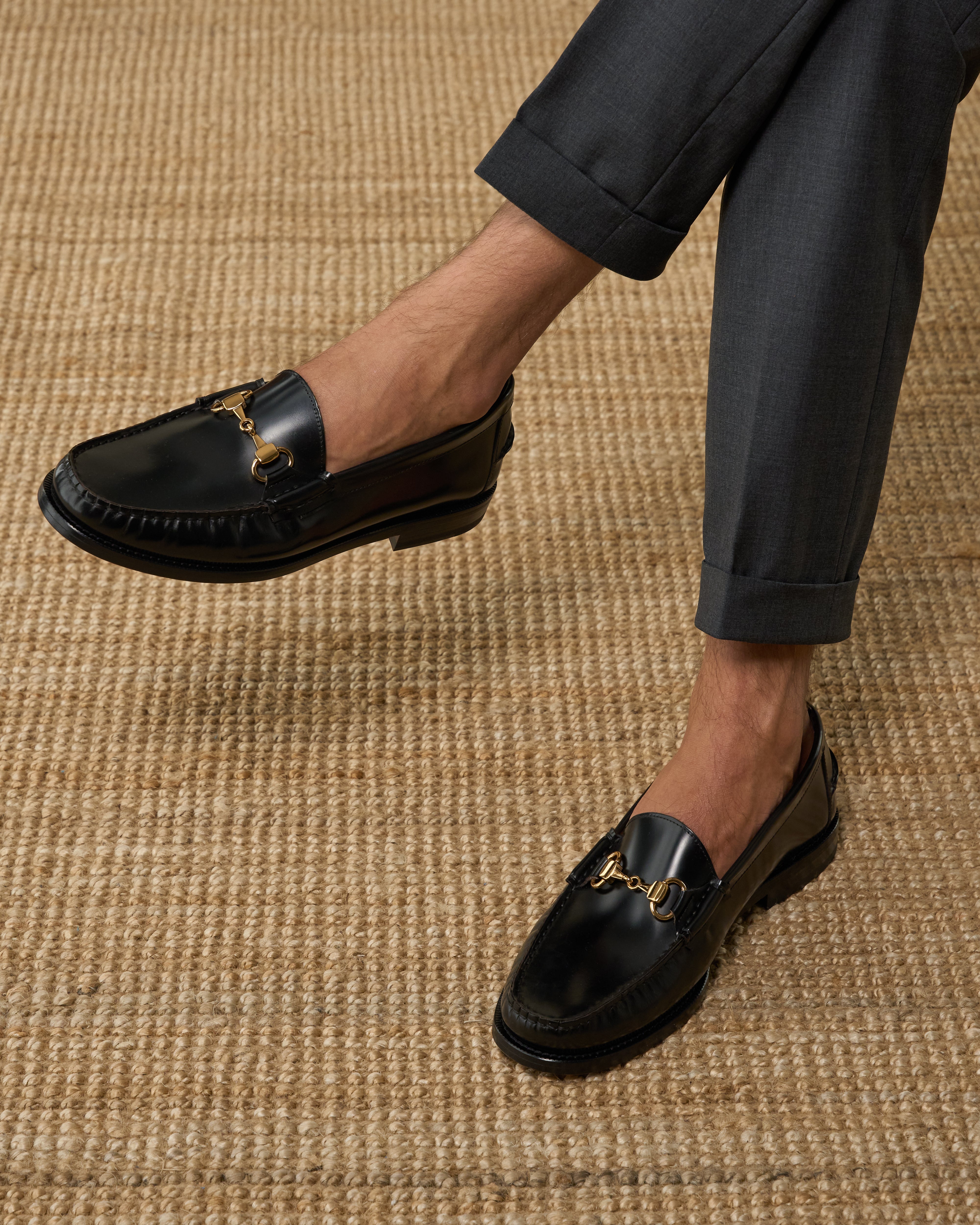 Vellano Black Bull Leather Loafers