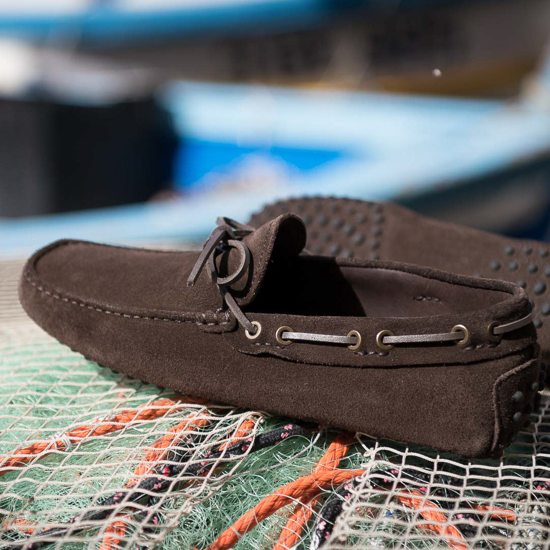 Vellano Eldwynd Waterproof Suede Moccasins in Dark Brown