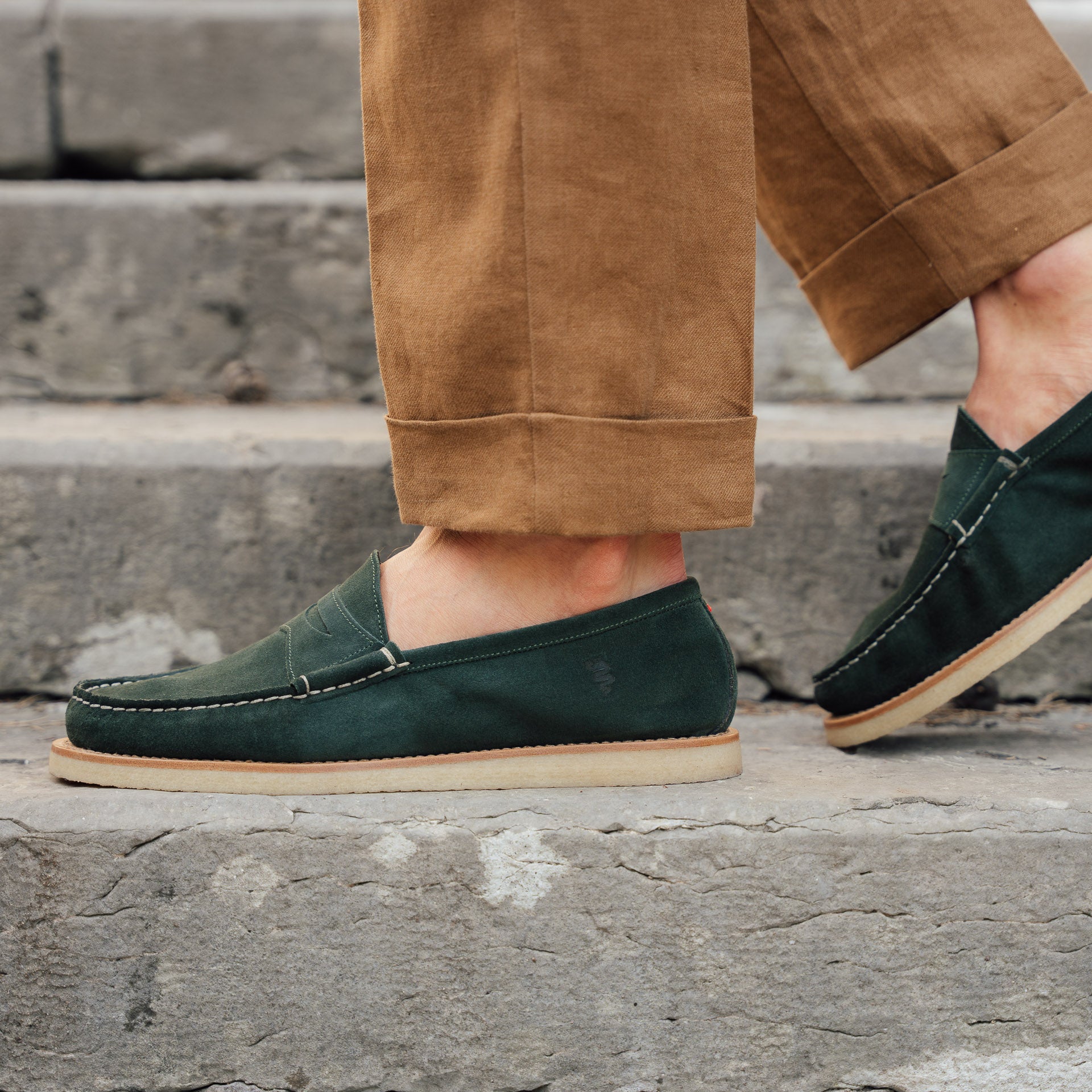 Vellano Green Suede Penny Loafers