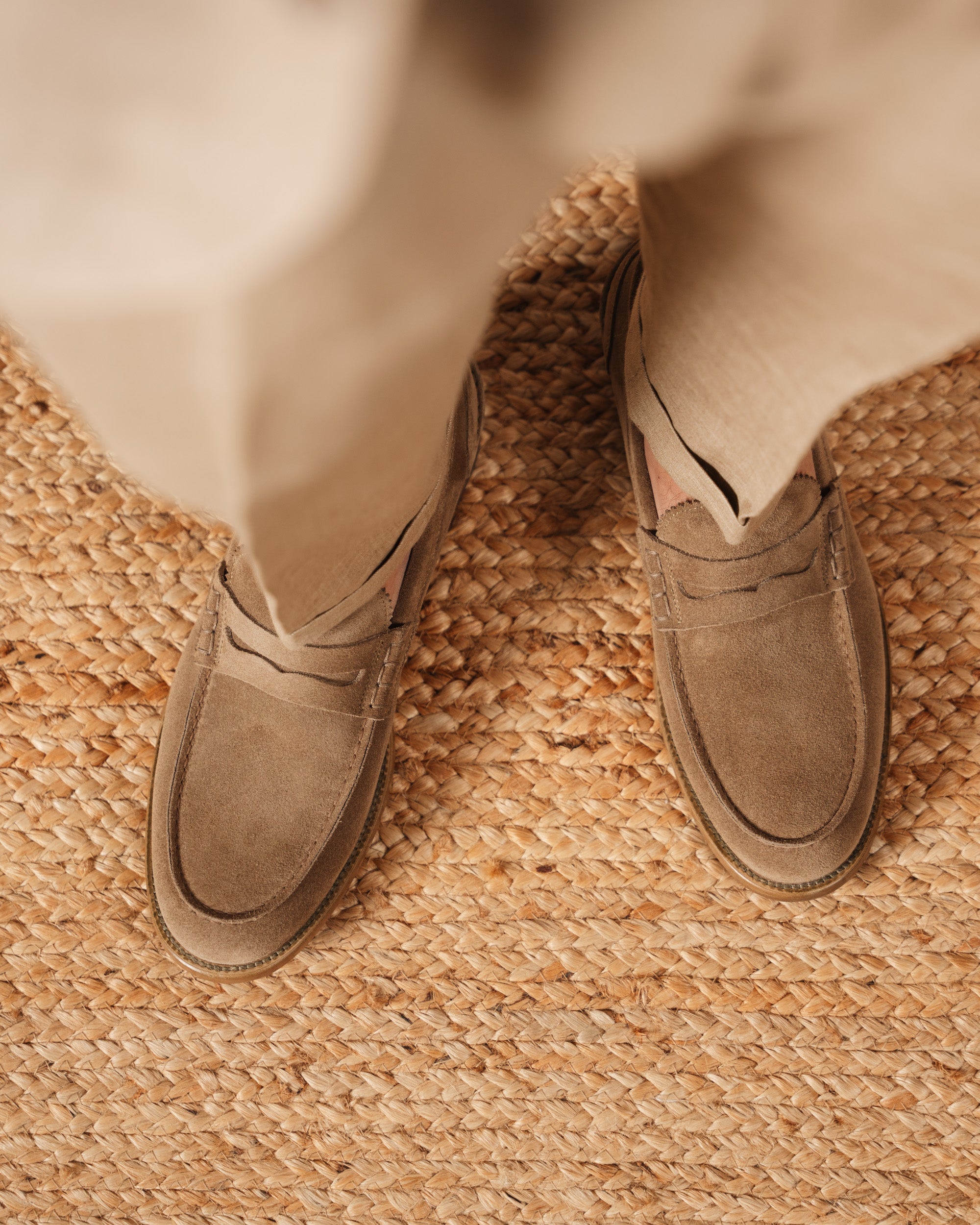 Vellano Sand Suede Penny Loafers