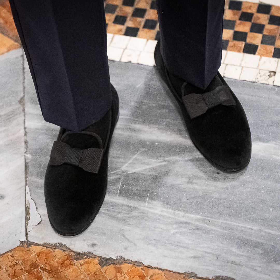 Vellano Merivale Black Velvet Belgian Loafers