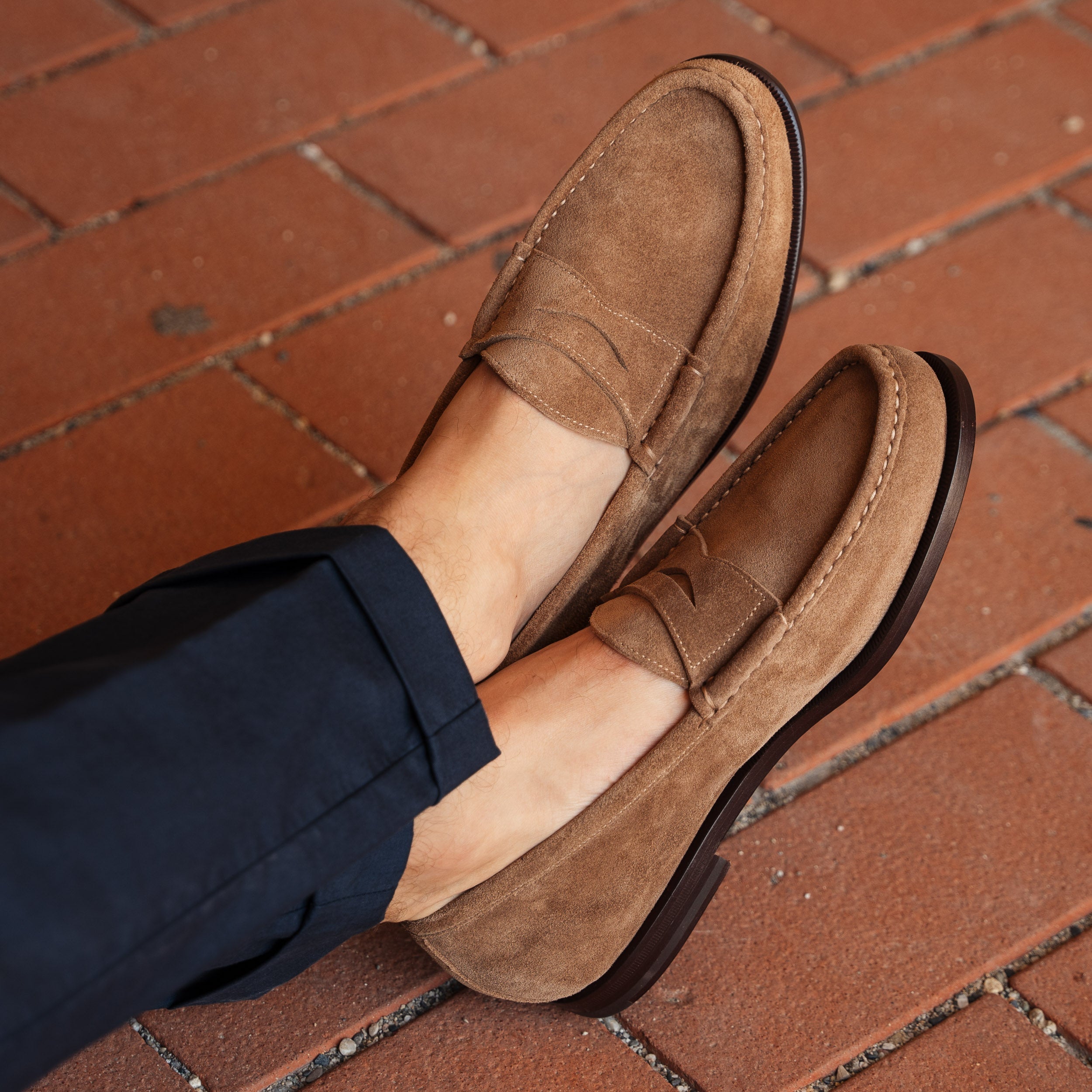 Vellano Beige Suede Penny Loafers