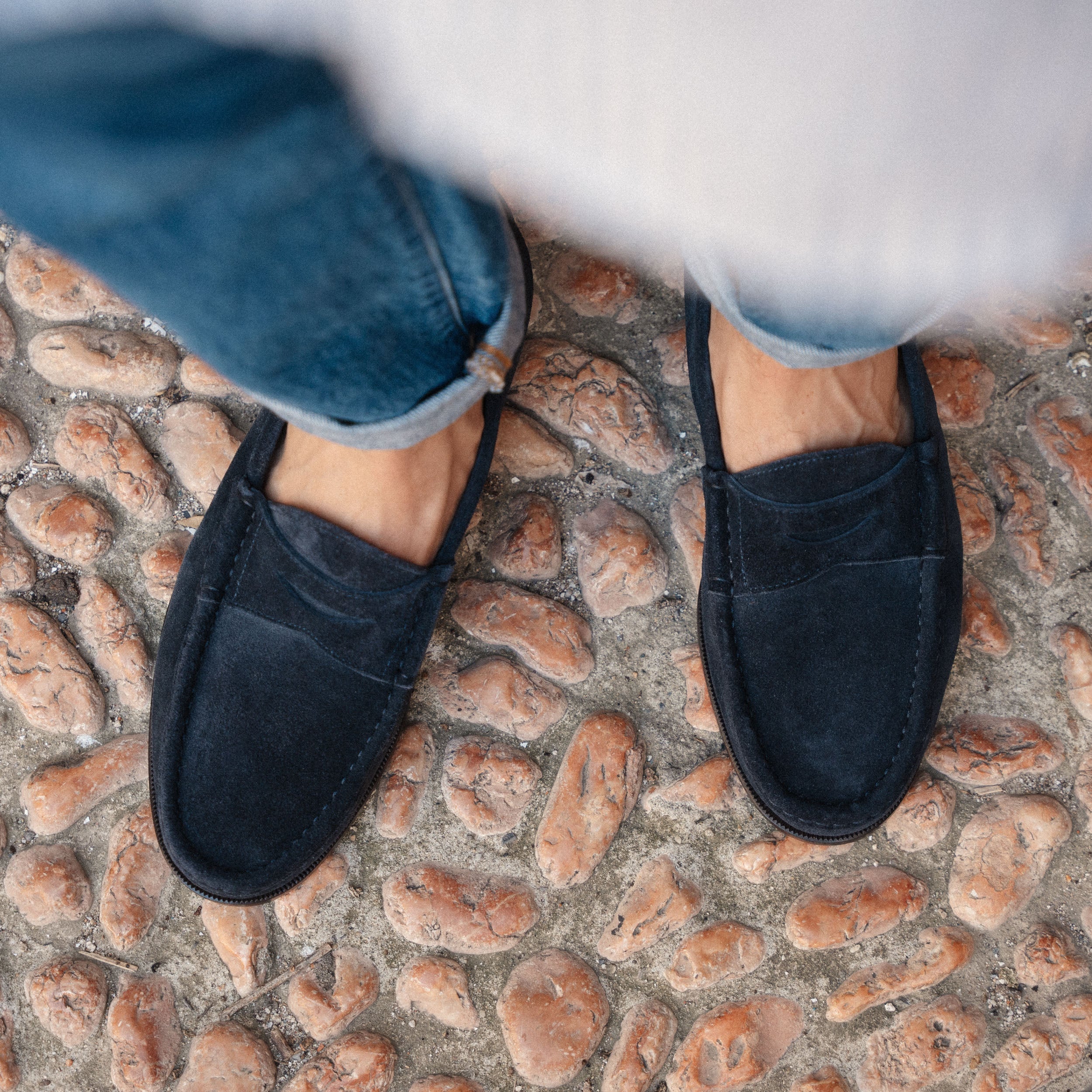 Vellano Dark Blue Suede Penny Loafers