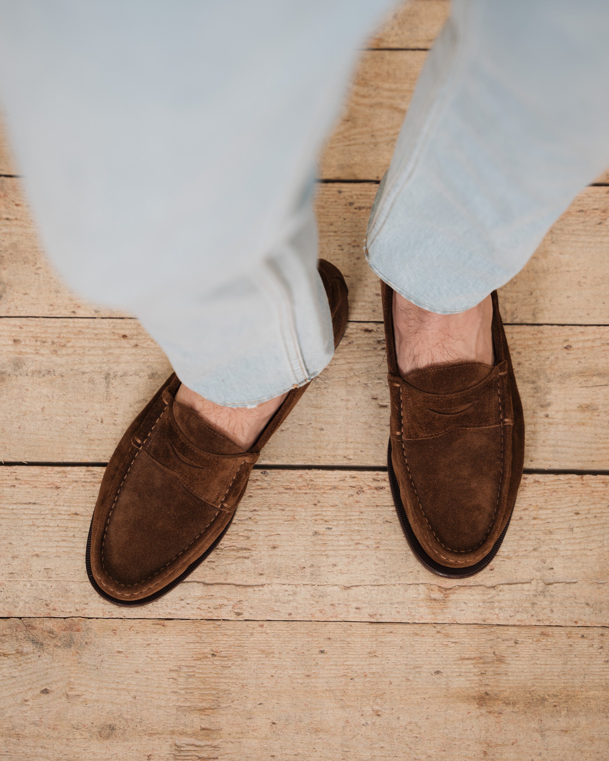 Vellano Dark Brown Suede Penny Loafers