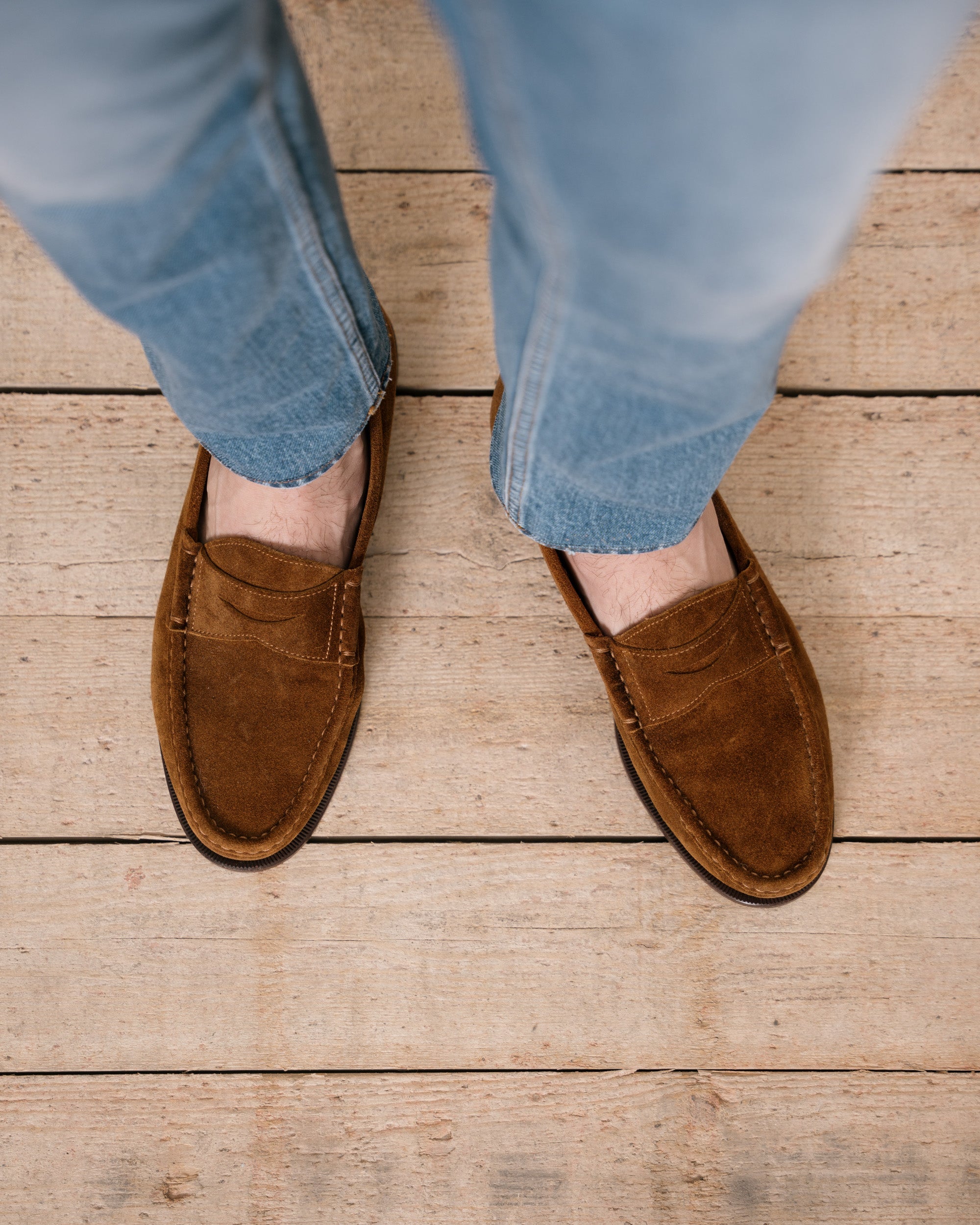 Vellano Tobacco Suede Penny Loafers