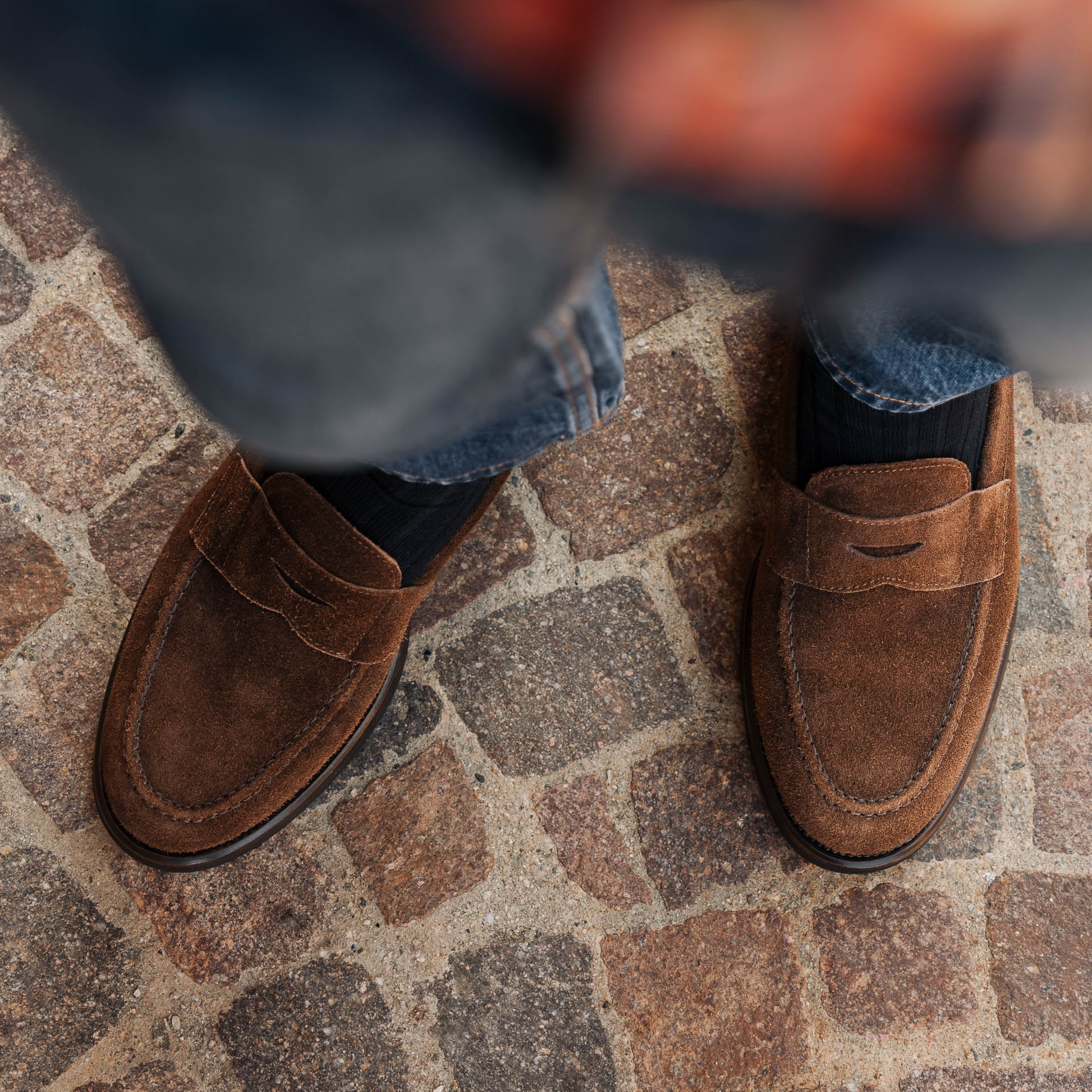 Vellano Harrowmere Greased Suede Penny Loafers Tobacco Brown