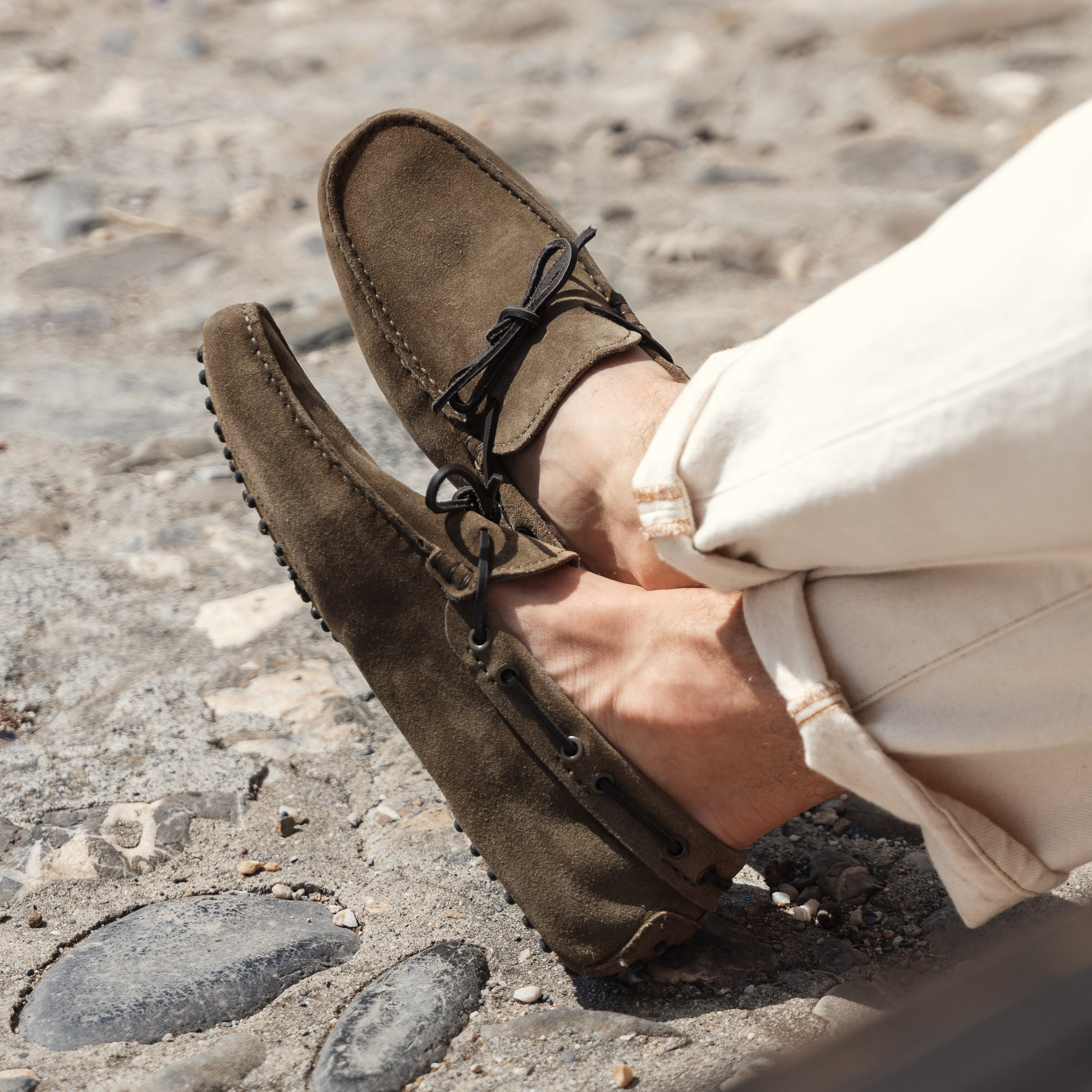 Vellano Eldwynd Waterproof Suede Moccasins in Beige
