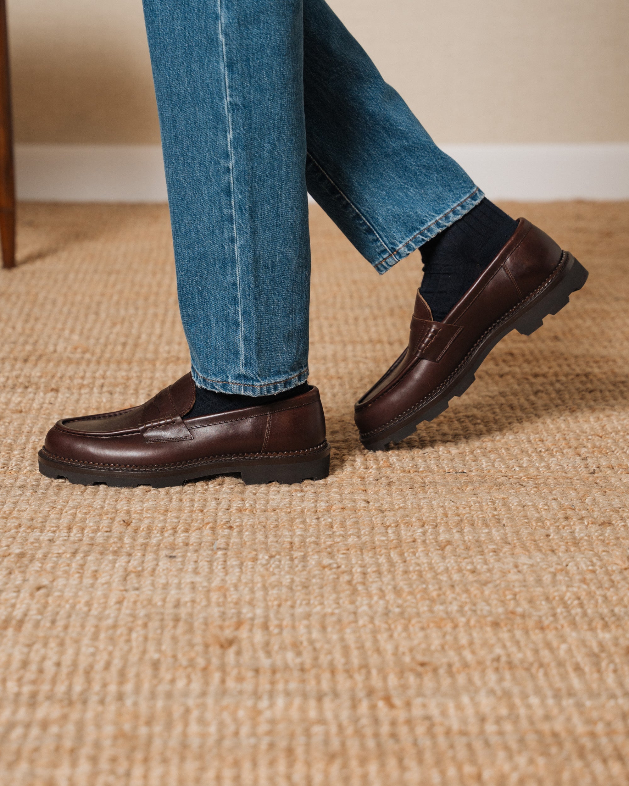 Vellano Stonewyld Lug Sole Penny Loafers Dark Brown