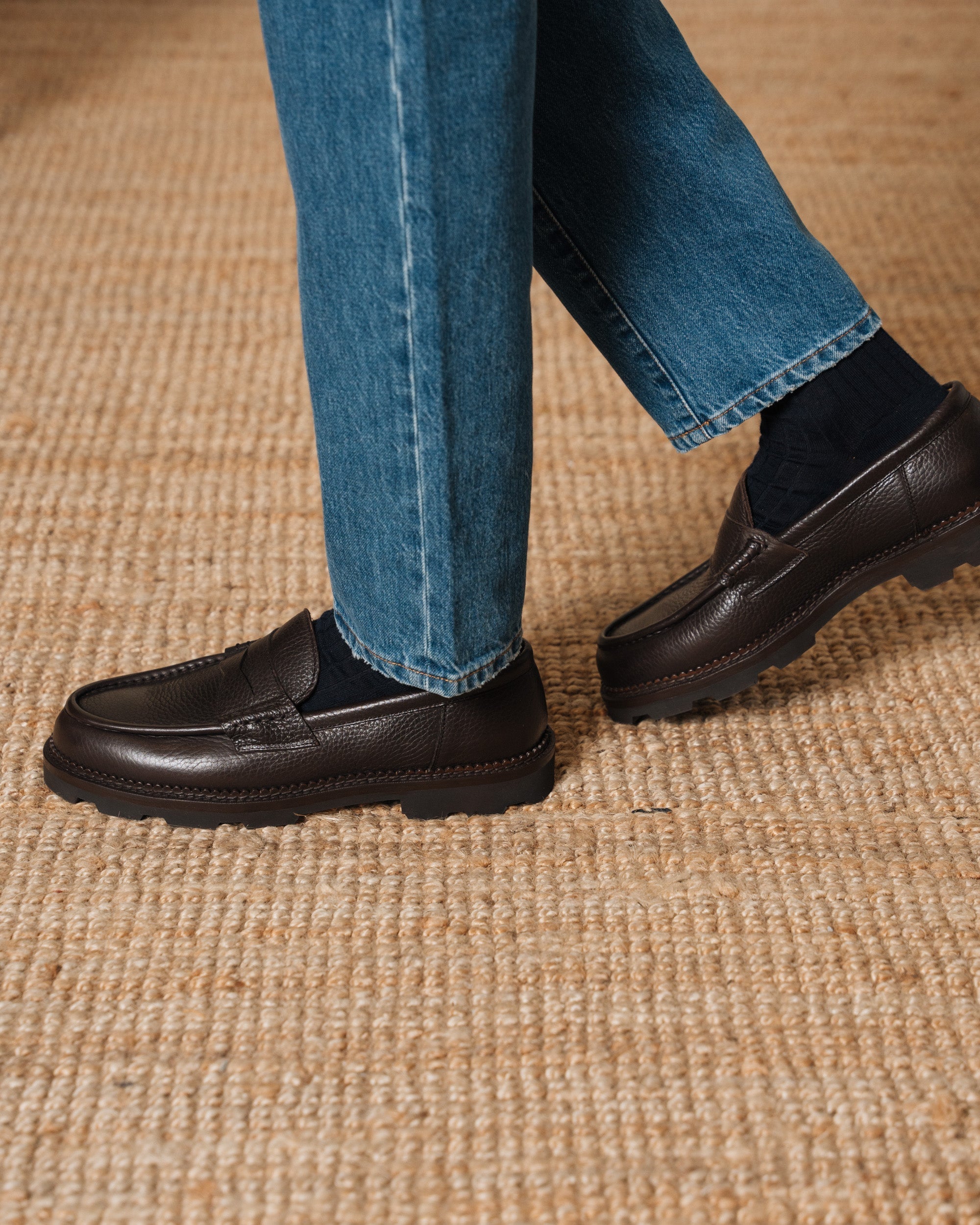 Vellano Stonewyld Milled Leather Penny Loafers Dark Brown