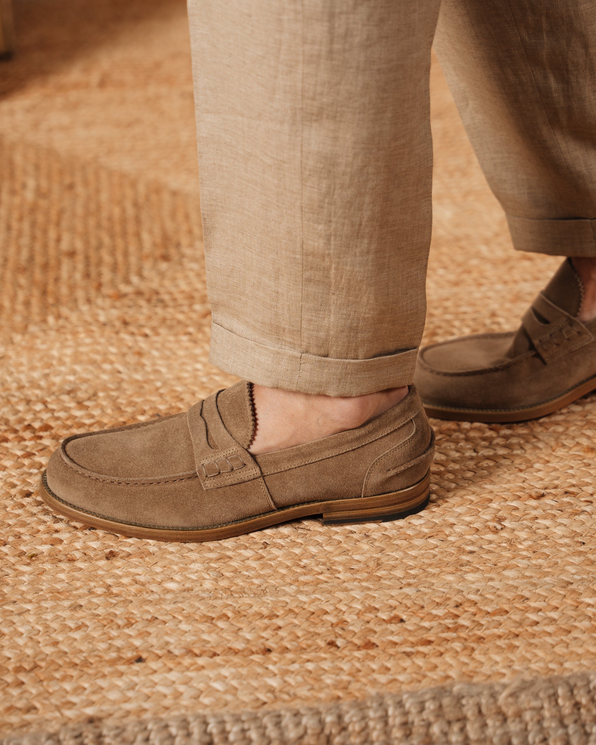 Vellano Sand Suede Penny Loafers
