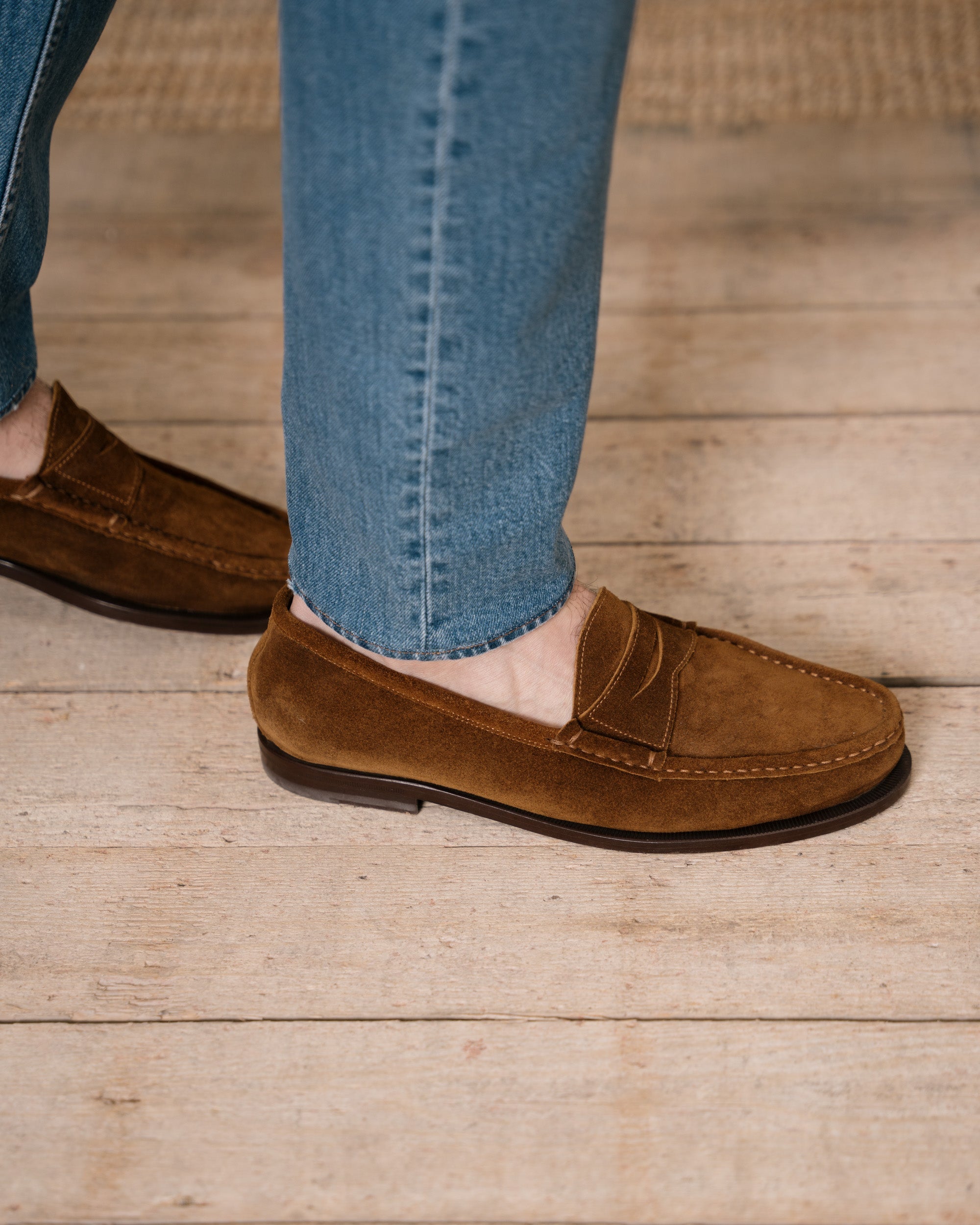 Vellano Tobacco Suede Penny Loafers