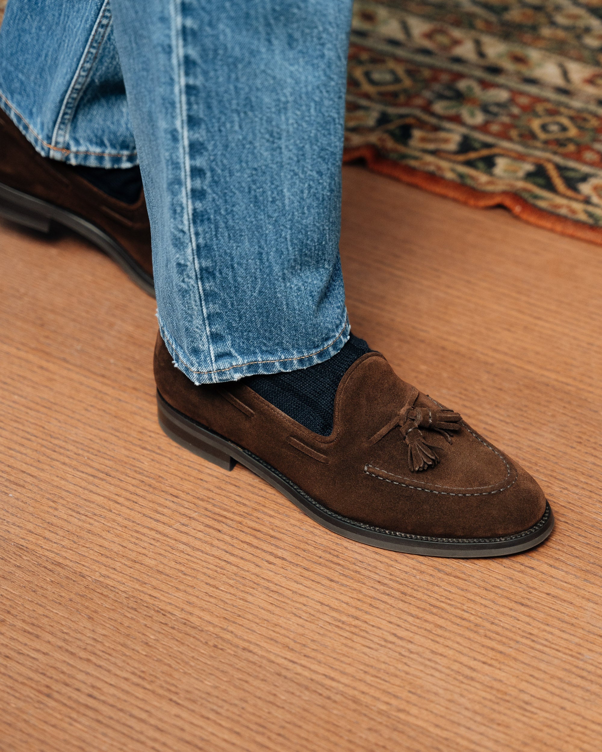 Vellano Halverton Dark Brown Greased Suede Tassel Loafers