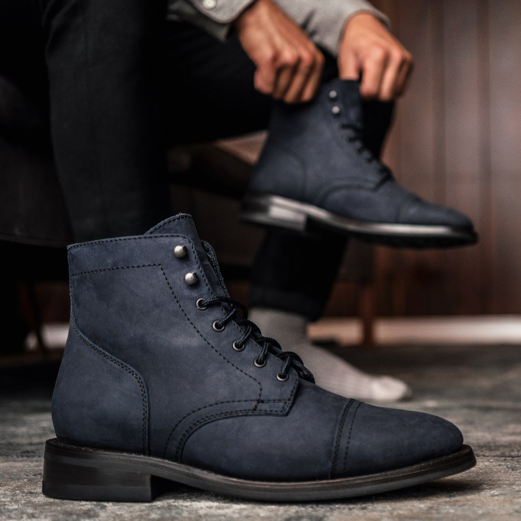 Vellano Frontier Goodyear Welt Lace-Up Leather Boot – Midnight Blue