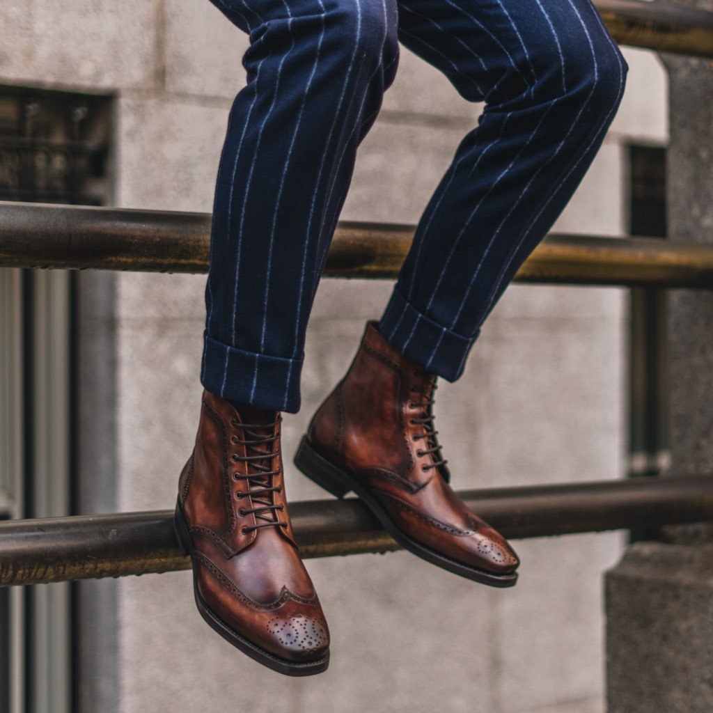 Vellano Wellington Goodyear Welt Brogue Boot – Coffee Brown
