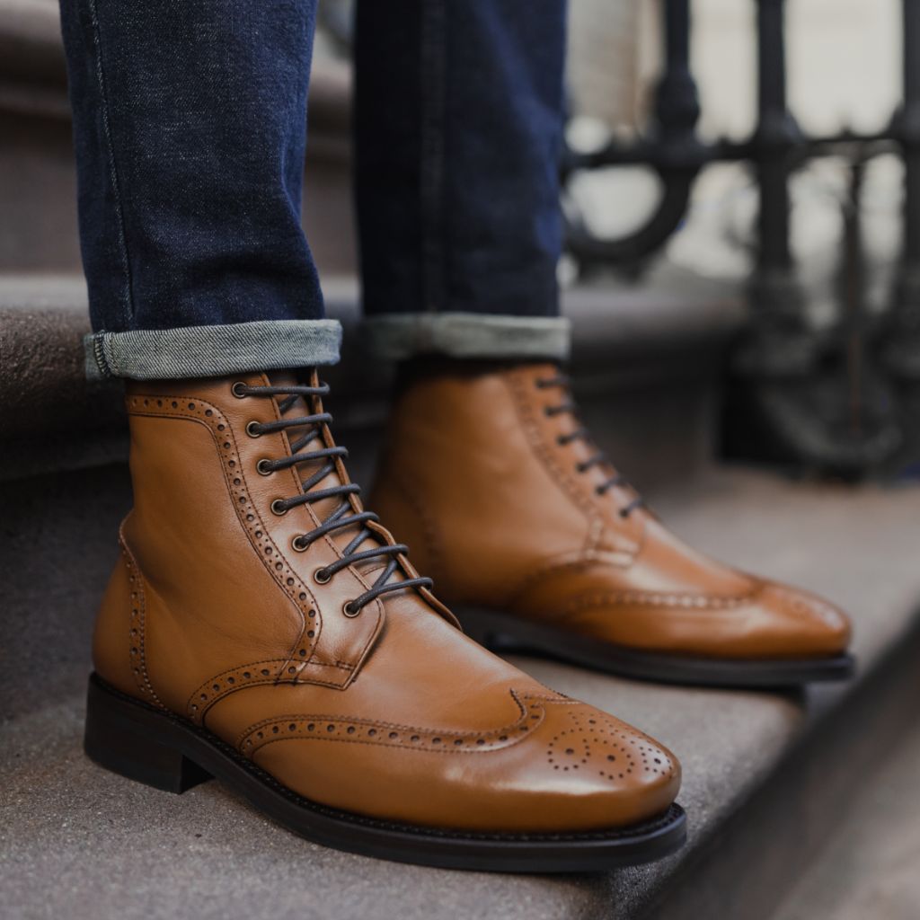 Vellano Wellington Goodyear Welt Brogue Boot – Heritage Tan