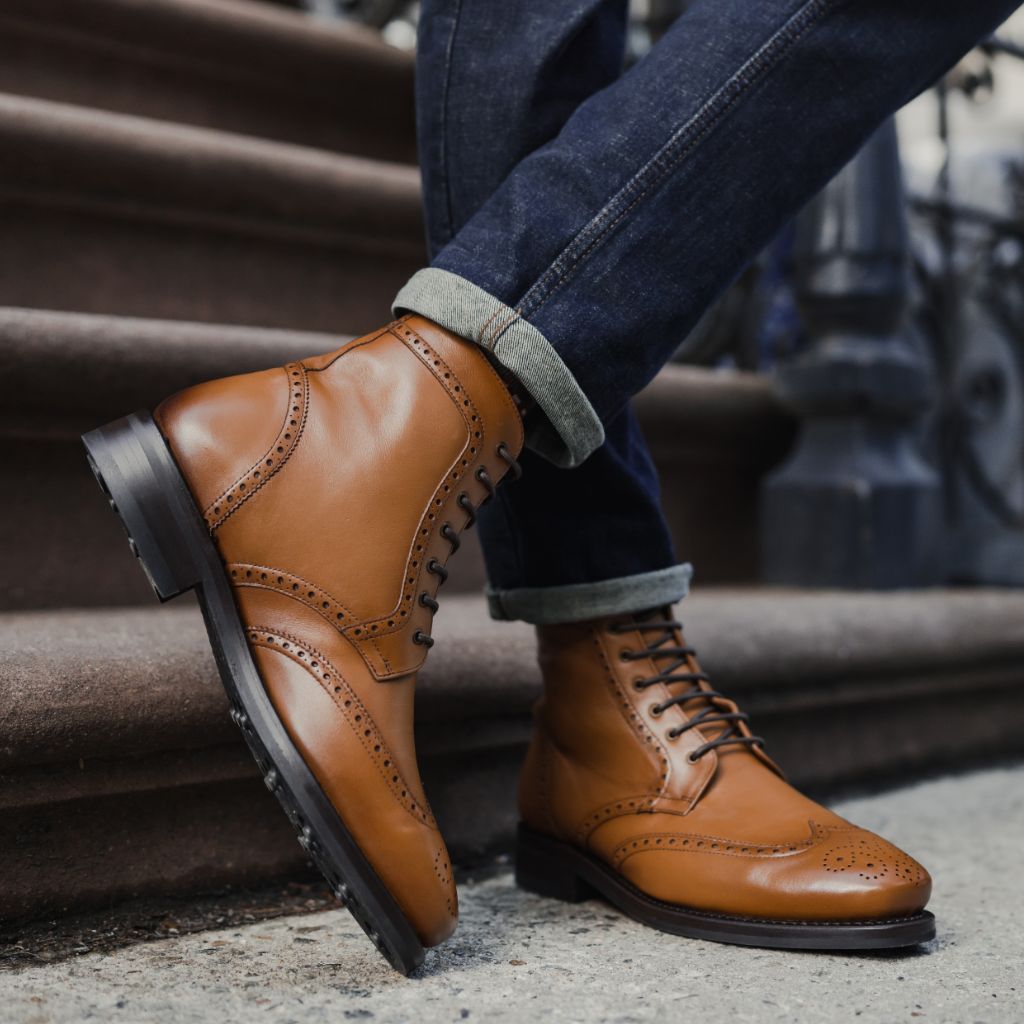 Vellano Wellington Goodyear Welt Brogue Boot – Heritage Tan