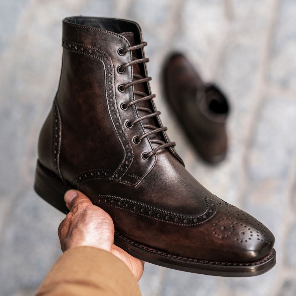 Vellano Wellington Goodyear Welt Brogue Boot – Dark Oakwood