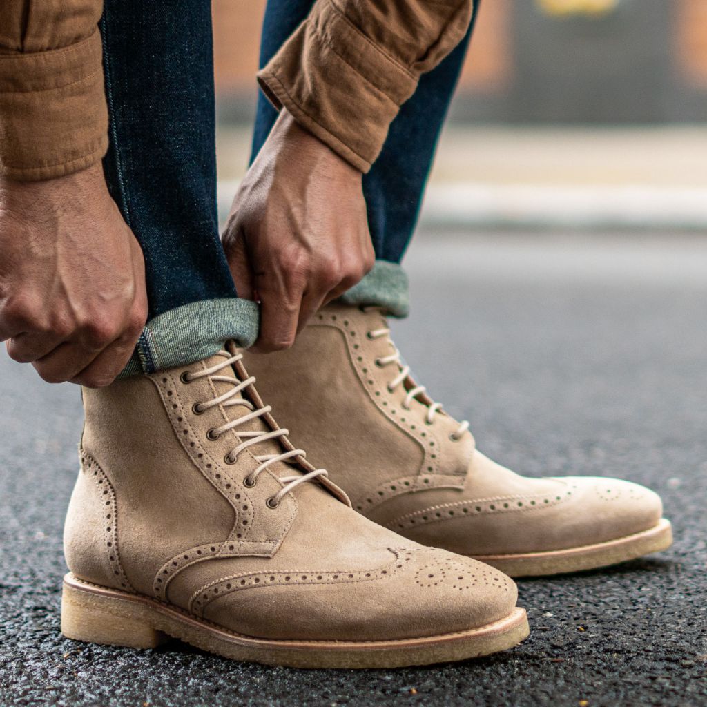 Vellano Wellington Goodyear Welt Brogue Boot – Desert Suede