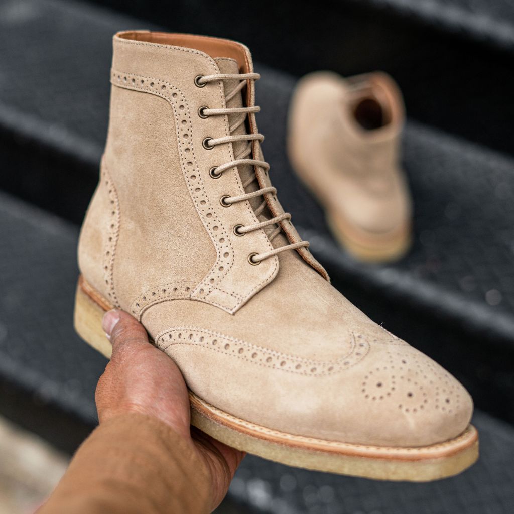 Vellano Wellington Goodyear Welt Brogue Boot – Desert Suede