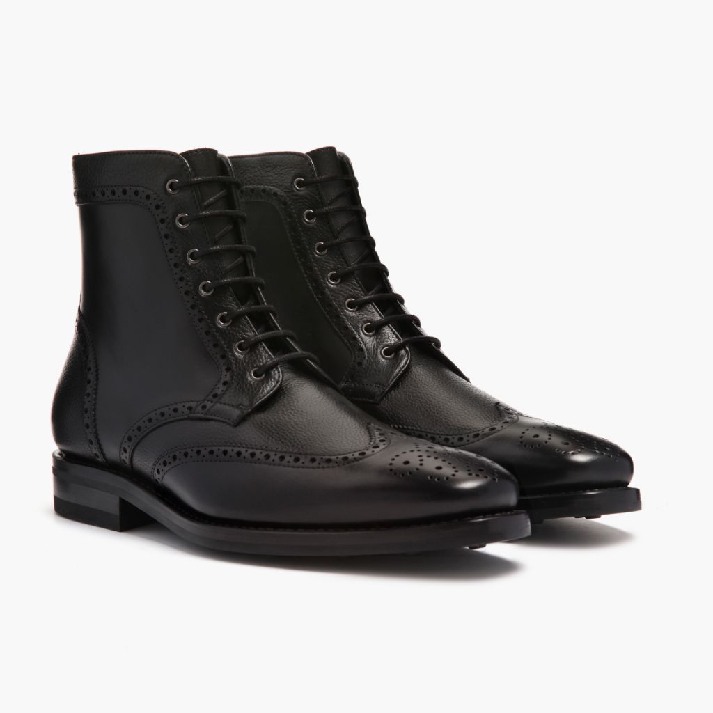 Vellano Wellington Goodyear Welt Brogue Boot – Carbon Black