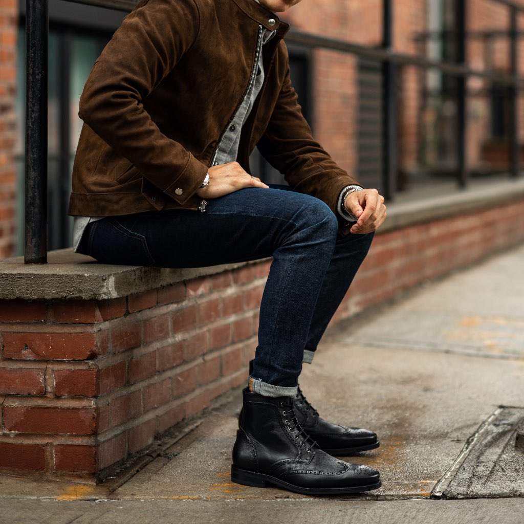 Vellano Wellington Goodyear Welt Brogue Boot – Carbon Black