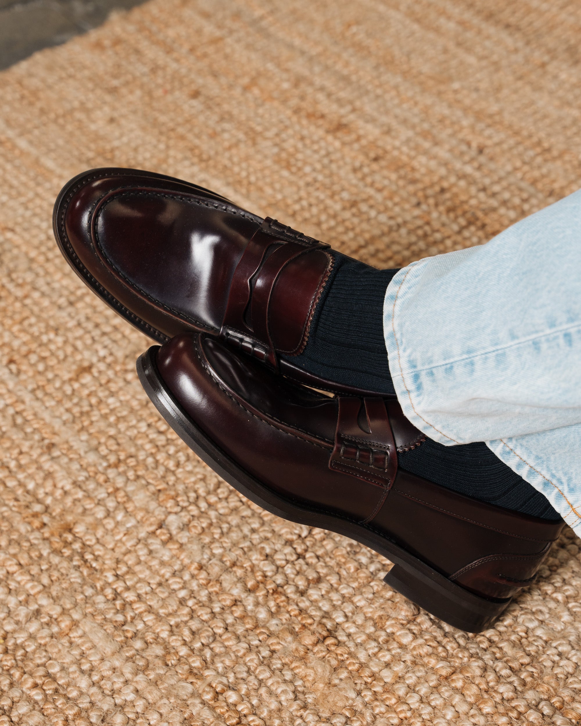 Vellano Harrowmere Abraded Leather Penny Loafers Burgundy