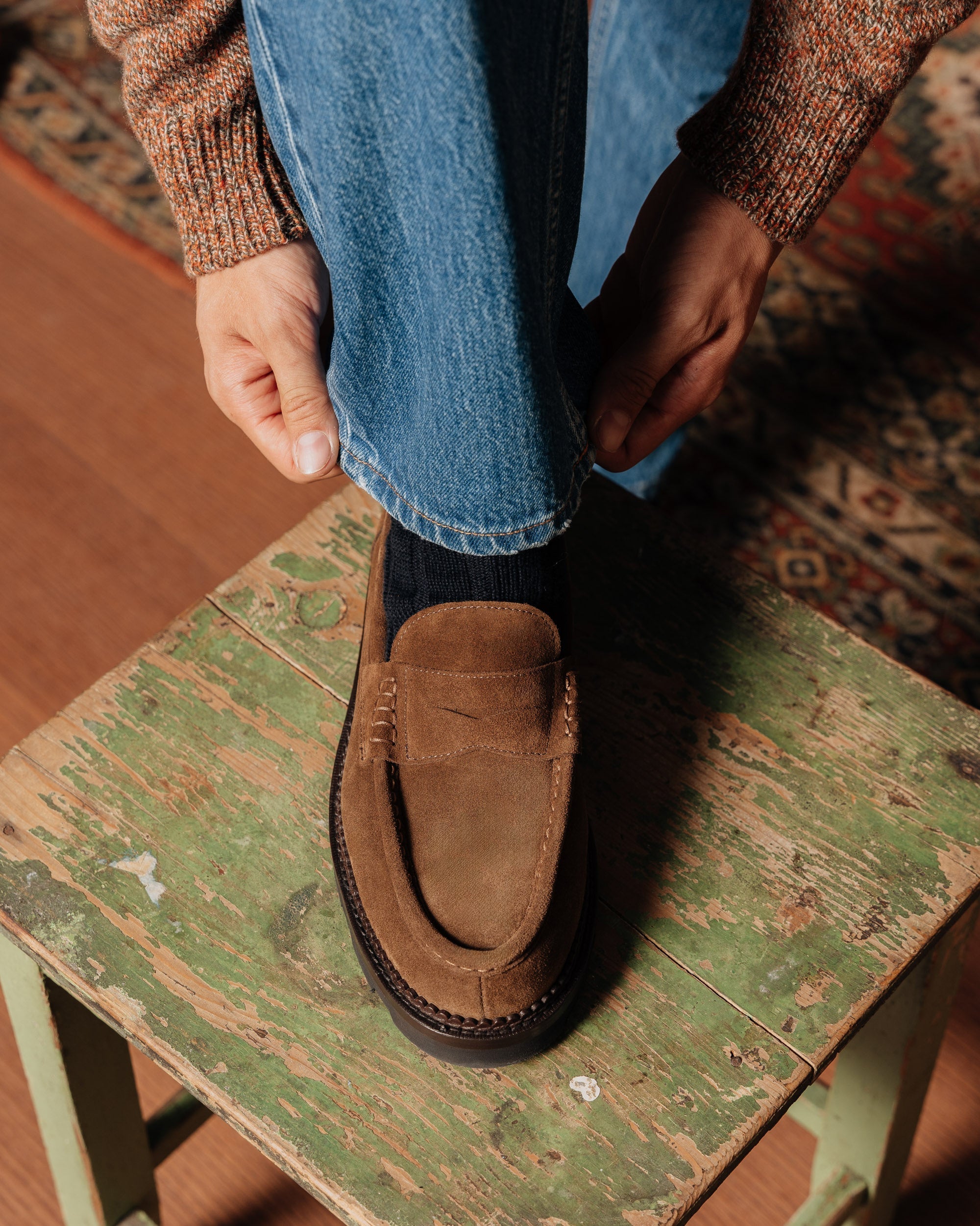Vellano Stonewyld Suede Penny Loafers Tobacco Brown