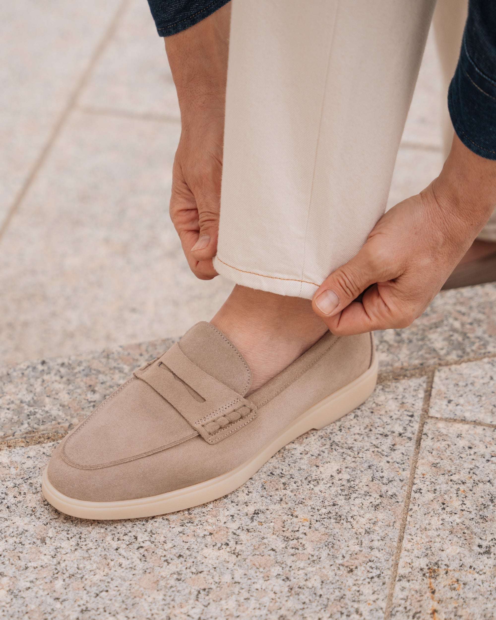 Vellano Ashmere Suede Loafers in Beige