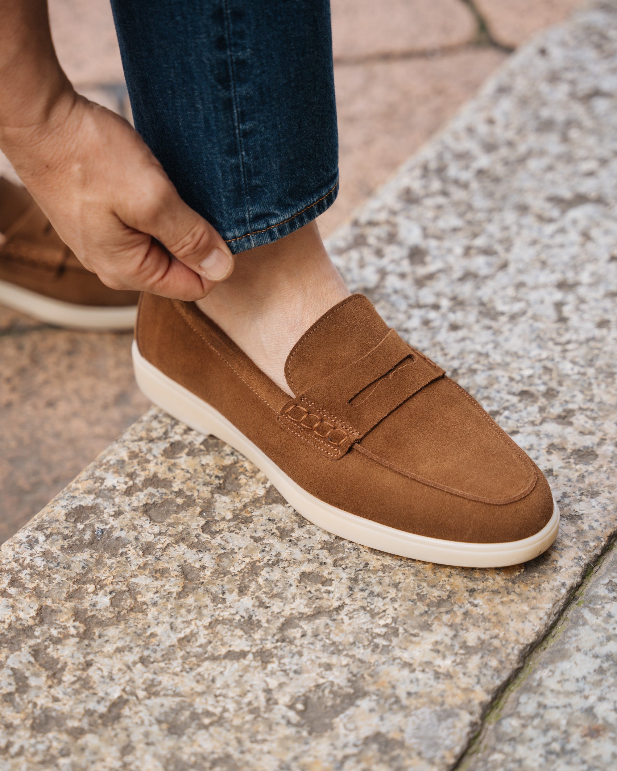 Vellano Ashmere Suede Loafers in Tobacco Brown