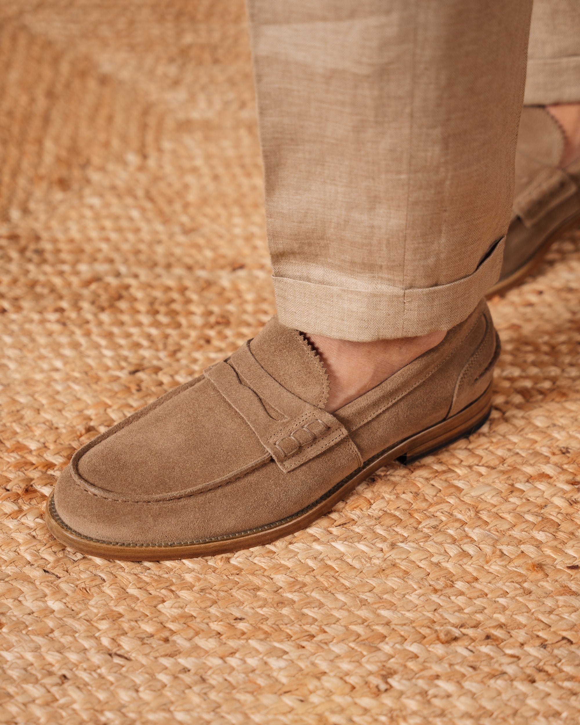 Vellano Sand Suede Penny Loafers