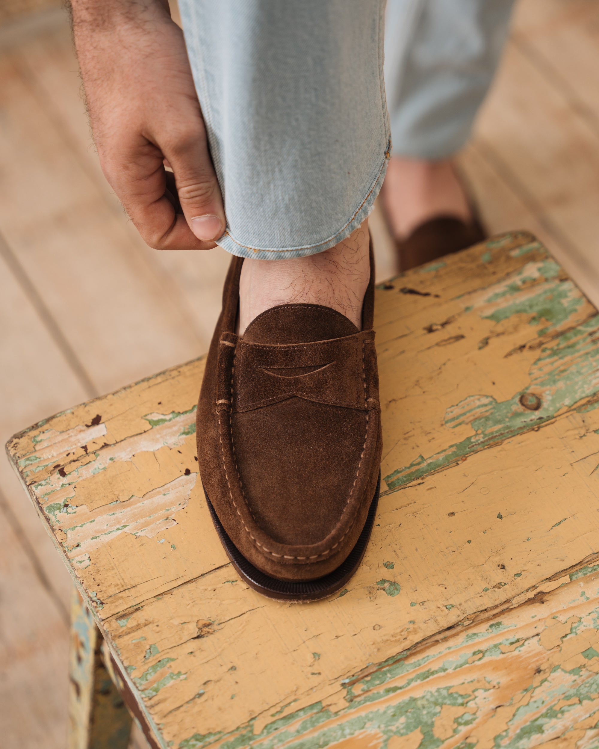 Vellano Dark Brown Suede Penny Loafers