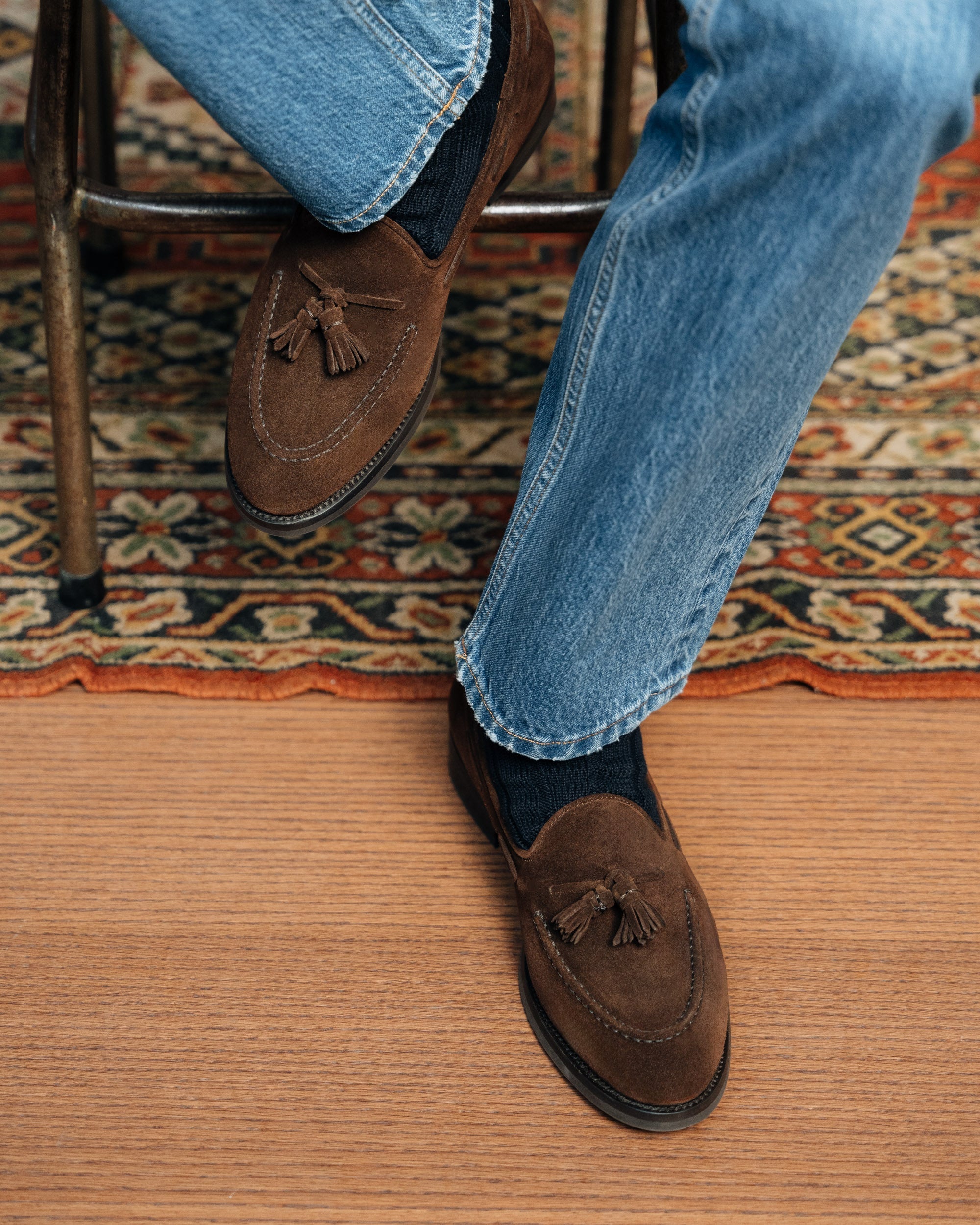 Vellano Halverton Dark Brown Greased Suede Tassel Loafers